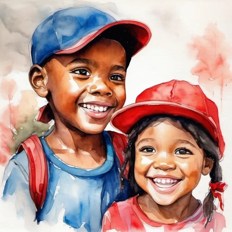 Black boy with communication challenges, kind smile and Girl with a caring heart, always wearing a red hat become good friends