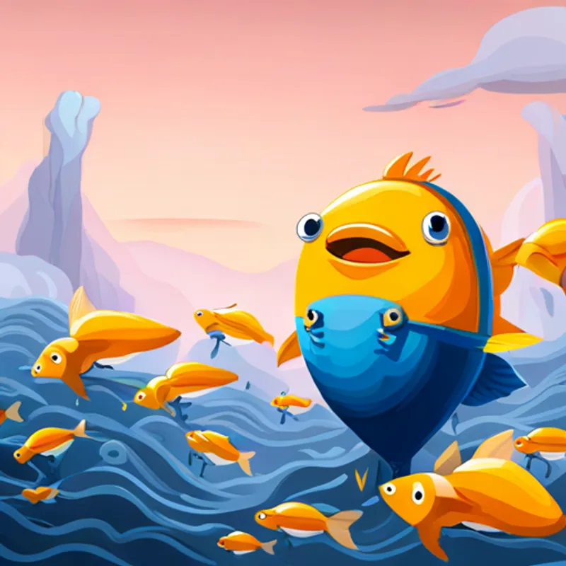 Un Un pez azul con aletas doradas canta. azul con aletas doradas canta melodías