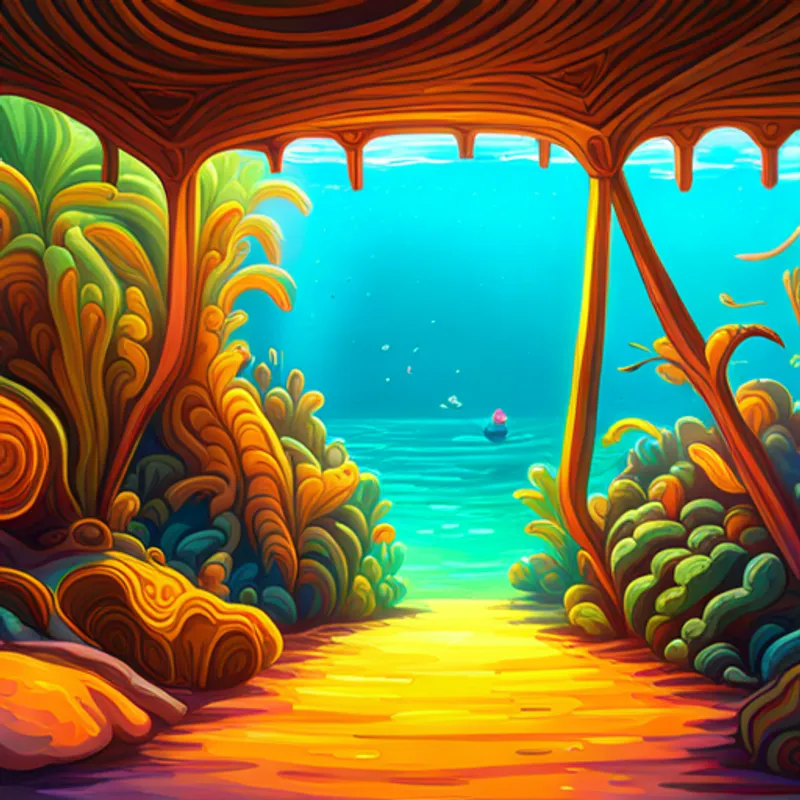 Corales de colores brillantes y destellos de luz