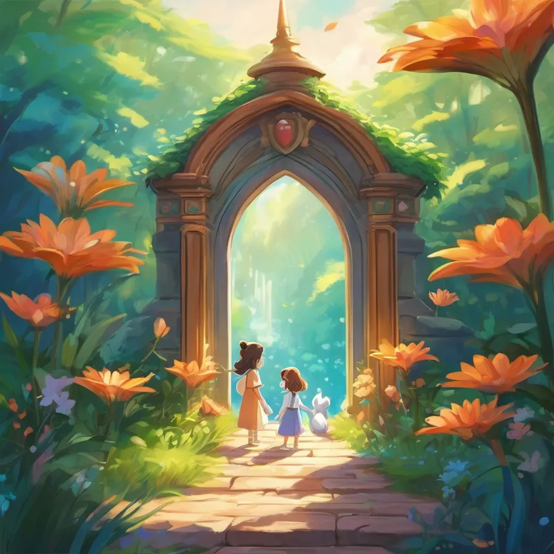 Confused but curious, they looked around and noticed a mystical portal forming before their eyes. A soft voice whispered, "Lily, Whiskers, step through the portal and embrace your destiny." Without hesitation, holding hands tightly, they took a leap of faith and stepped into the portal. Suddenly, they were surrounded by breathtaking colors, and the sweetest melodies filled their ears. Lily and Whiskers found themselves in the heart of a magical kingdom, where dreams became reality.