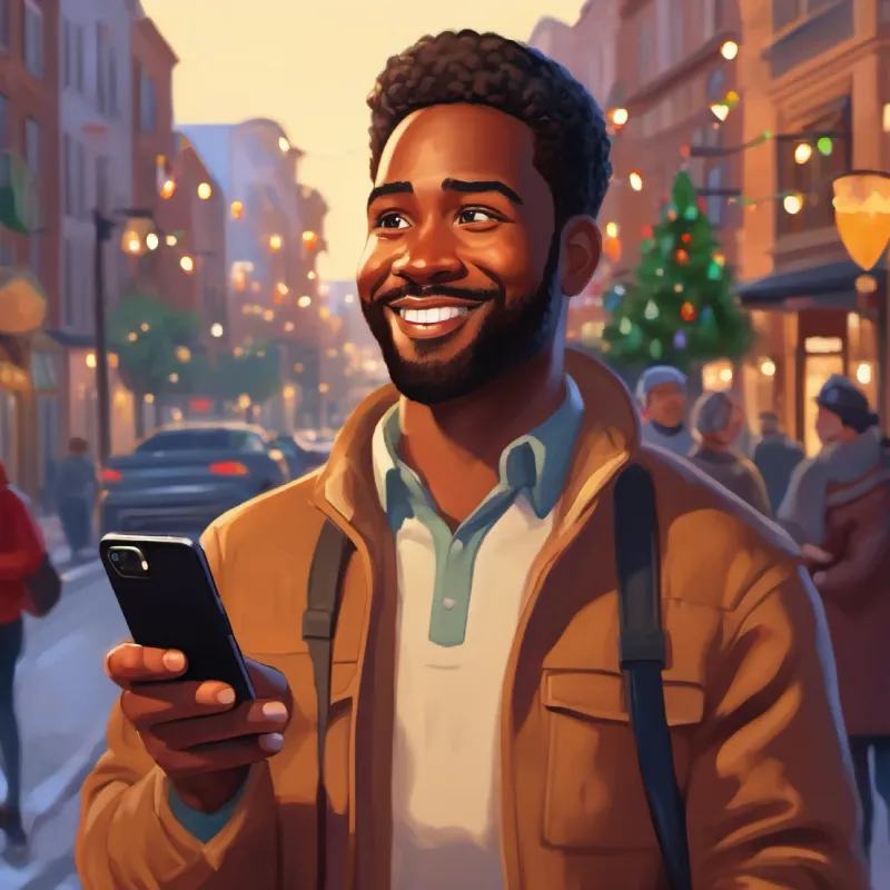 Introduction to 30-year-old black man, short hair, brown eyes, warm smile, his phone, and the new gig in Texas.