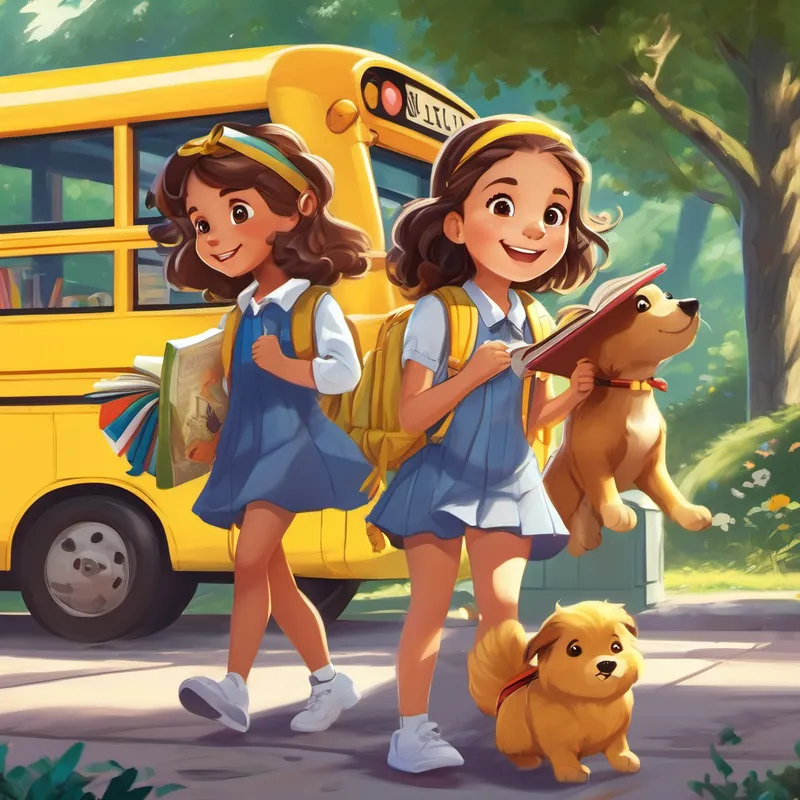 Bianca and Mia woke up bright and early one sunny morning, excited for a brand new day filled with adventure. After having their delicious breakfast, the girls got ready for school, wearing their matching yellow backpacks. With Skye and Roxy wagging their tails behind, the family made their way to the bus stop. At school, Bianca enjoyed playing with her friends, making everyone laugh with her witty jokes. Mia preferred spending time in the library, exploring the wonderful world of books. Despite their different interests, the sisters always looked out for each other, making sure they were both safe and happy.