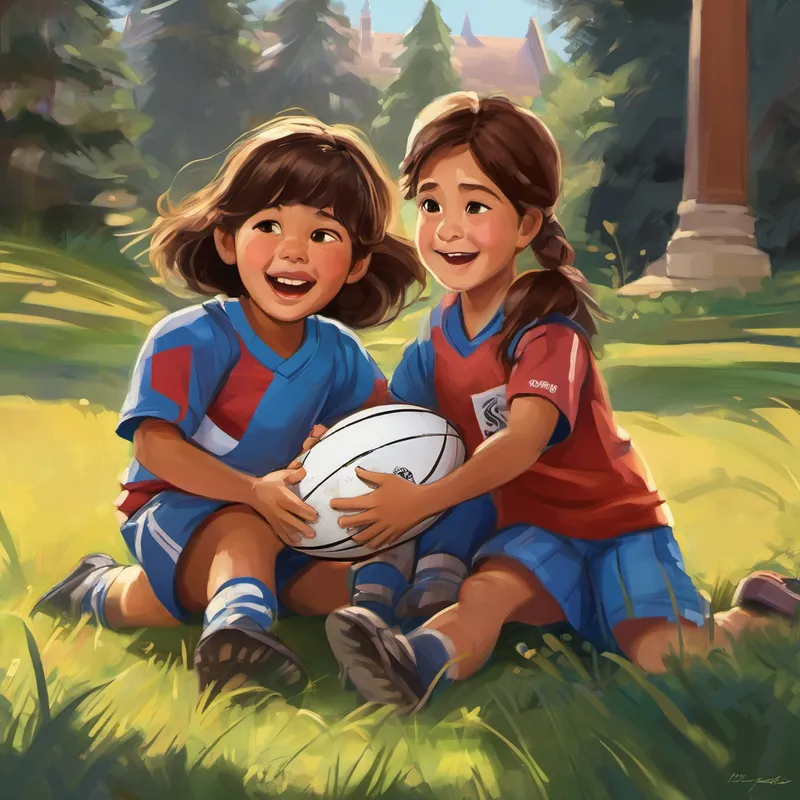 In the meantime, their dad, Johan, returned from work, bringing with him a special surprise. He had found a rugby ball at the church bazaar, the very same one that their favorite rugby team used during their matches! Bianca and Mia's happiness knew no bounds as they all went outside to have a family rugby match, taking turns being the star players. As the day came to an end, the girls cuddled up in their beds, feeling grateful for the wonderful day they had. Although Aunt Cindy lived far away in Australia, they knew she was thinking of them, and they missed her too. With dreams of adventures and laughter in their heads, they whispered goodnight to Skye and Roxy, knowing that tomorrow would bring more joy and happiness to their lives.