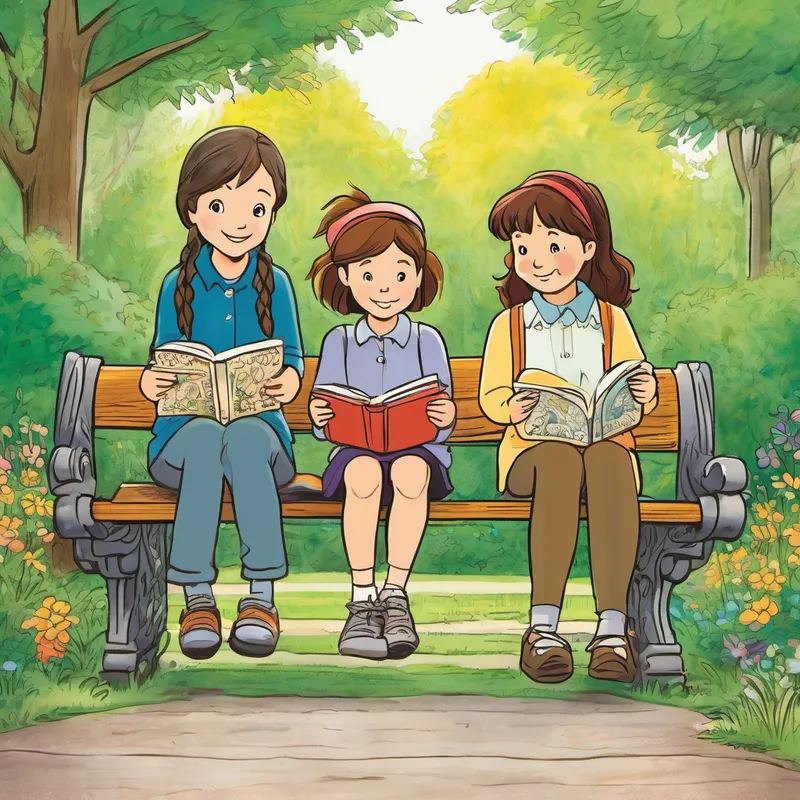 As they came across a storybook left open on a park bench, Bella's excitement reached its peak. The words inside were plentiful and challenging, but Bella remembered Lily's encouraging words. "Take your time, dear Bella," Lily said. "Confidence comes from practice and believing in yourself. You can do it!"