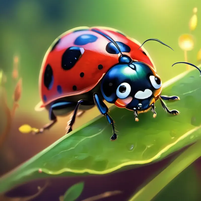 The resilient ladybug sharing a valuable lesson with Small, green caterpillar with curious, bright eyes.