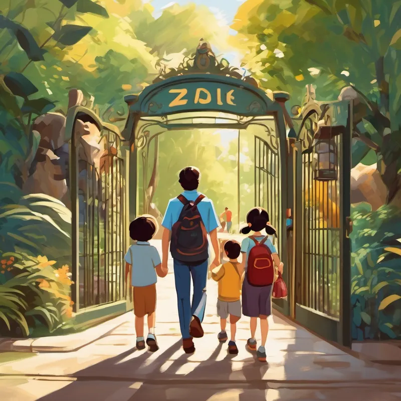 Family walking through zoo entrance with tickets in hand