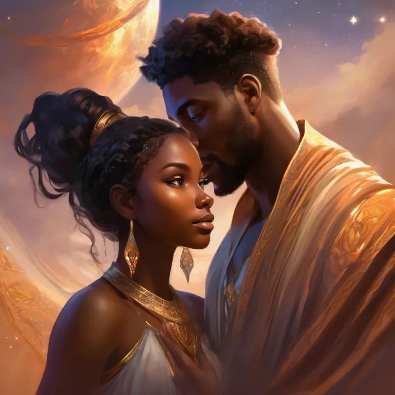 The meaningful conversation between A black man with warm brown skin and kind, expressive eyes and the girl, emphasizing their shared humanity.