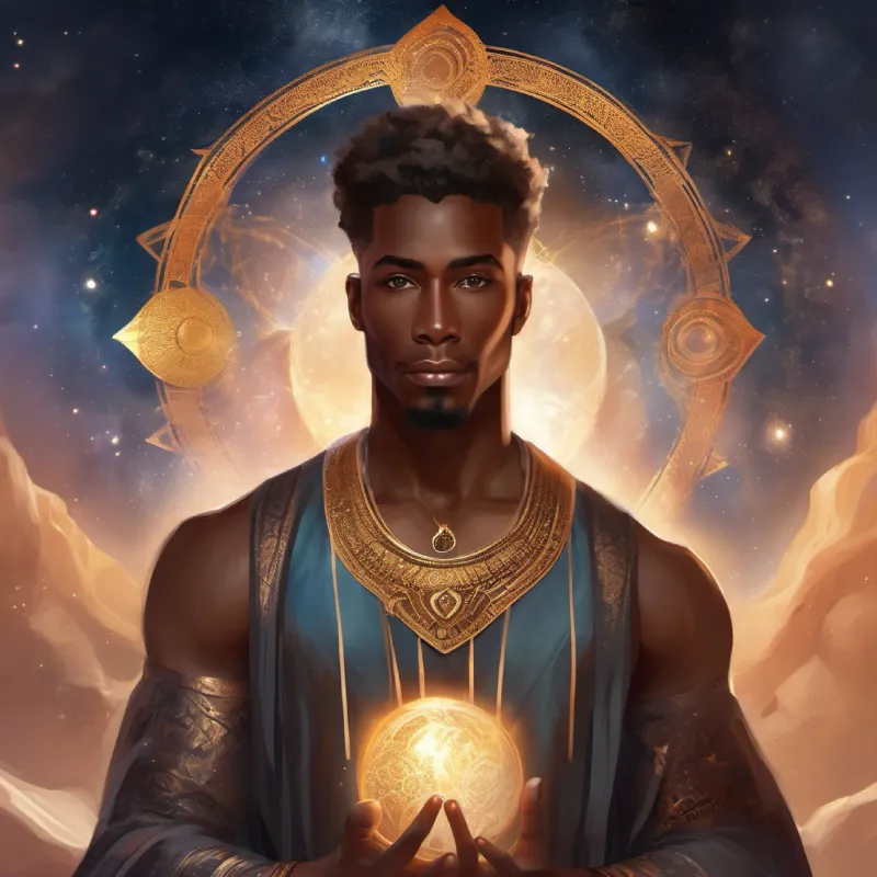 A black man with warm brown skin and kind, expressive eyes's realization of the beauty of diversity and connections in the world.