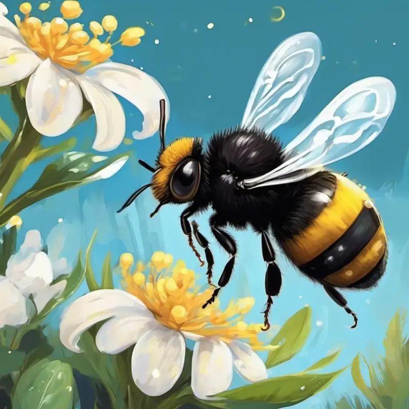 Eine Illustration von Eine Biene mit leuchtend gelben und schwarzen Streifen, einer fliegenden Biene mit leuchtend gelben und schwarzen Streifen.