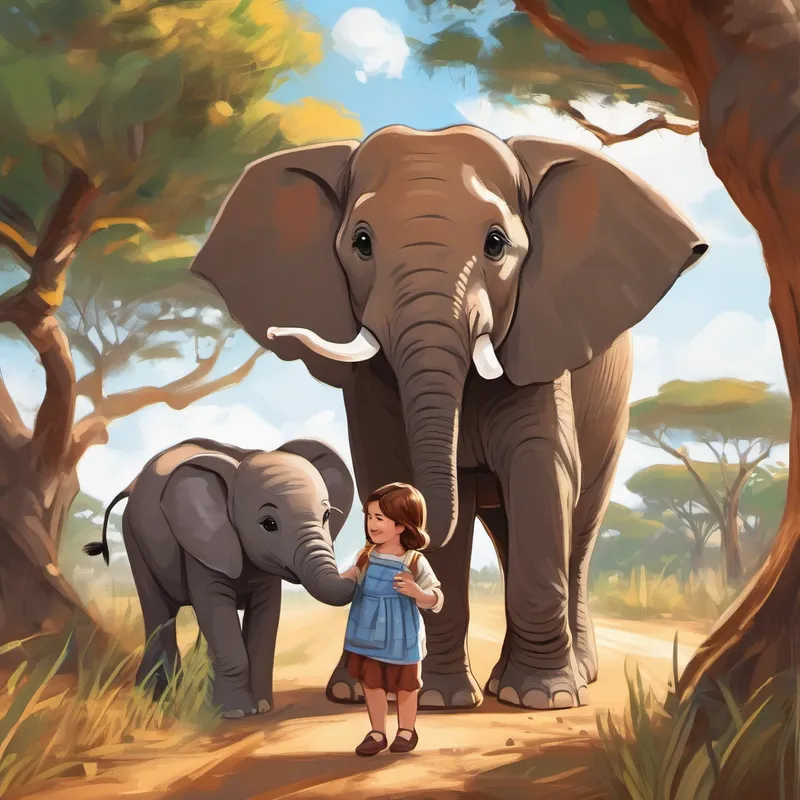 Curious girl with brown hair and a big smile feeding a baby elephant on an African safari