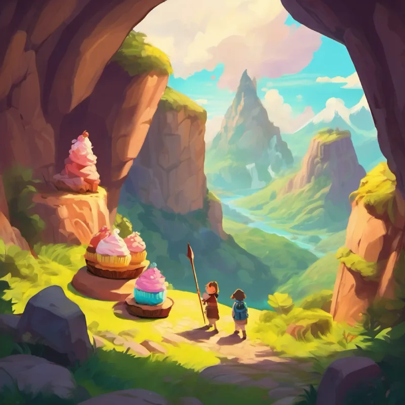 They solve riddles on Cupcake Mountain, finding the cave.