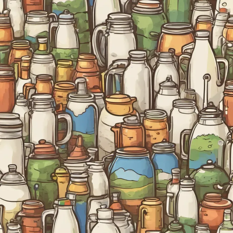 The townspeople happily filling their milk bottles to the brim from a secret stash of fresh milk.