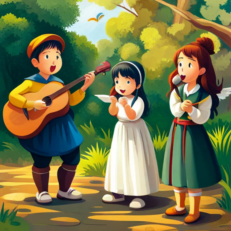 Lena and her friends singing, playing, and painting