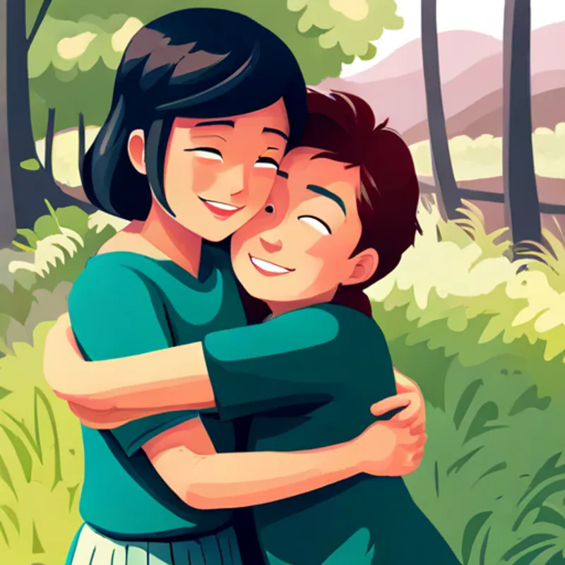 Lena hugging her mom with a big smile