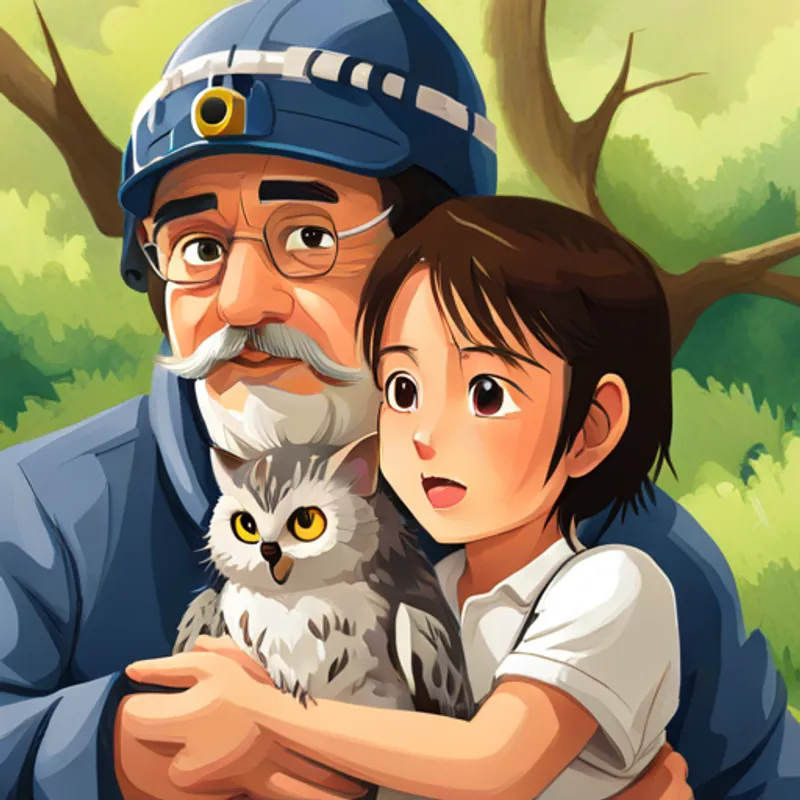 Búho ayudando a Suri a encontrar una nuez