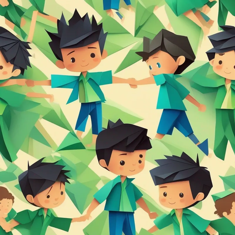 A boy with short black hair, wearing a blue shirt. and A boy with curly brown hair, wearing a green shirt. hugging each other, showing their strong bond of friendship.
