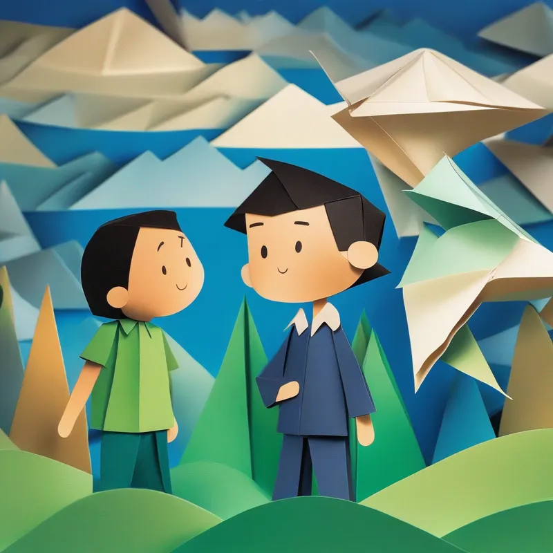 A boy with short black hair, wearing a blue shirt. and A boy with curly brown hair, wearing a green shirt.'s story being shared by a storyteller to children.