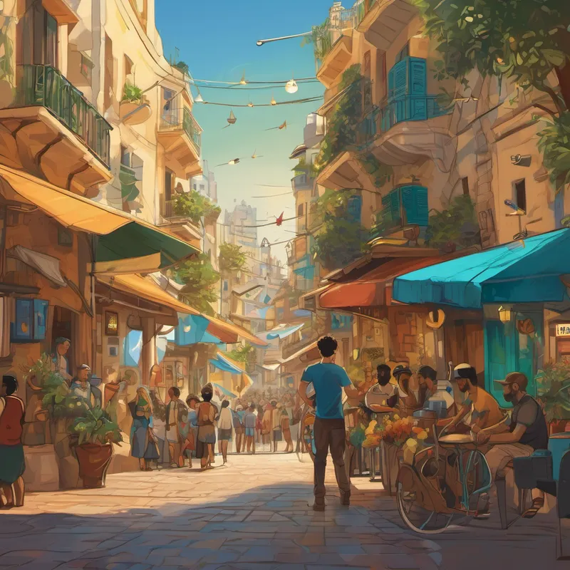 After bidding farewell to his newfound friends, Arie's journey led him to the bustling city of Tel Aviv. He arrived in a whirlwind of excitement and was instantly captivated by the vibrant culture and energetic atmosphere. Tel Aviv became his home, and he embraced its diversity with open arms. In Tel Aviv, Arie met people from all walks of life. He befriended musicians, dancers, and dreamers. They inspired him to pursue his own dreams and never give up on his passions. Arie performed on stage, filling the city with his beautiful music and inspiring everyone who heard him.