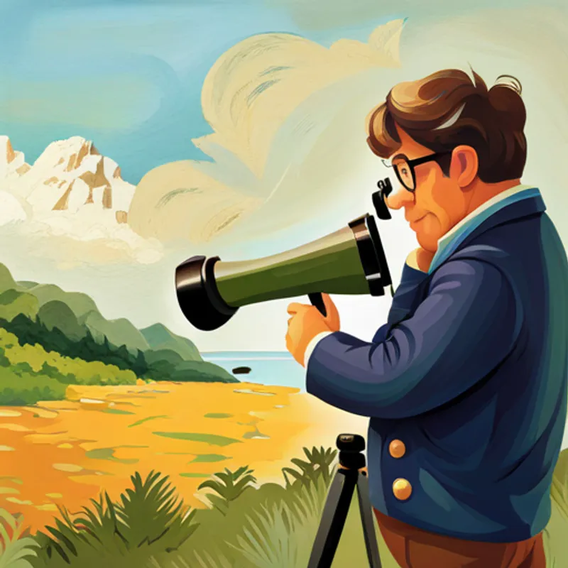 Amelia's father looking through telescope