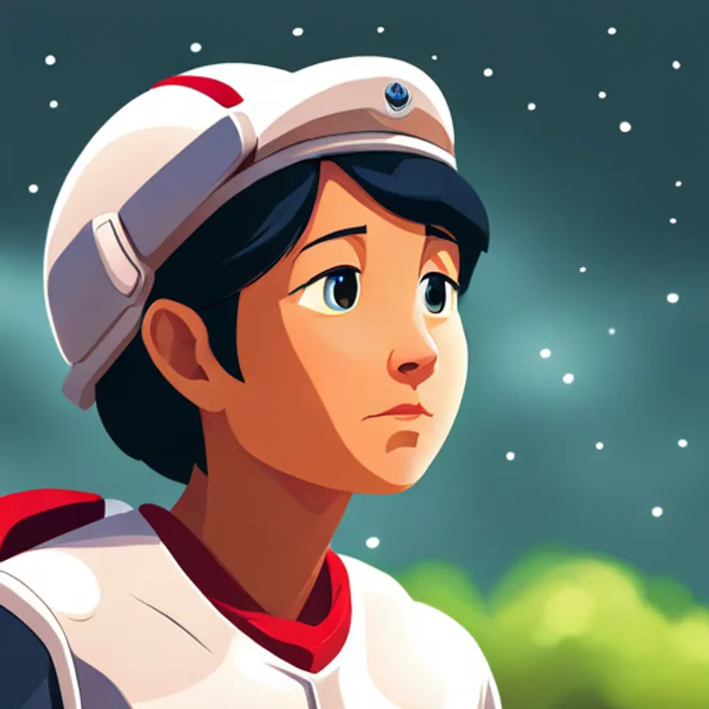 Amelia looking at the stars with determination