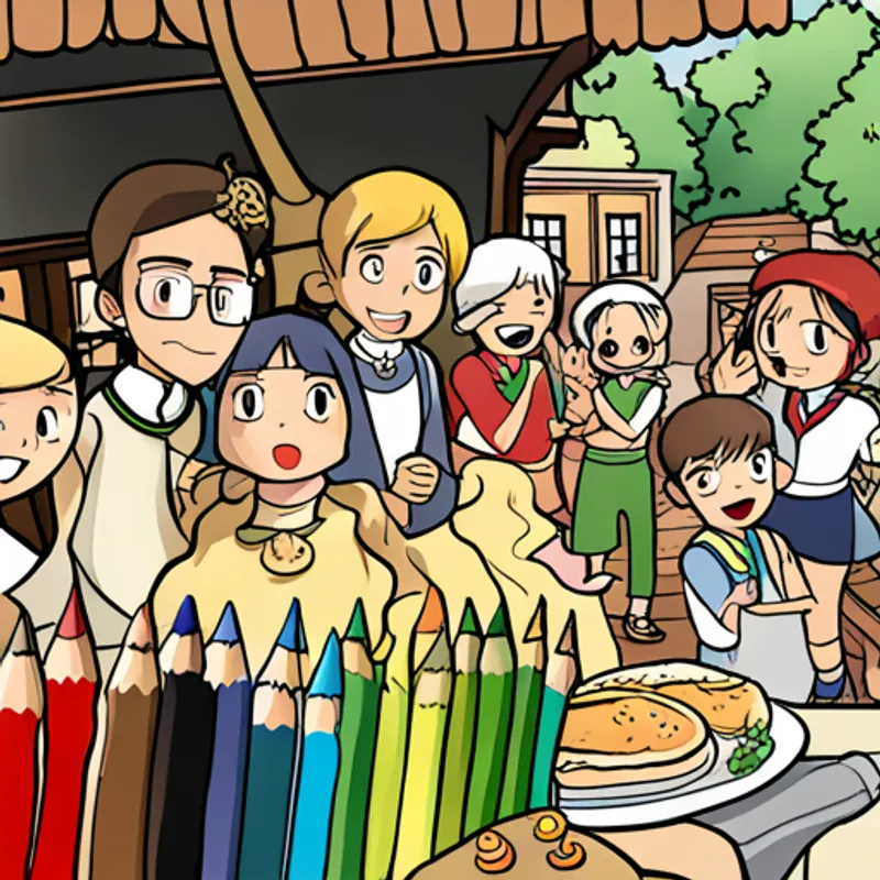 The village celebrating with music, food, and dance