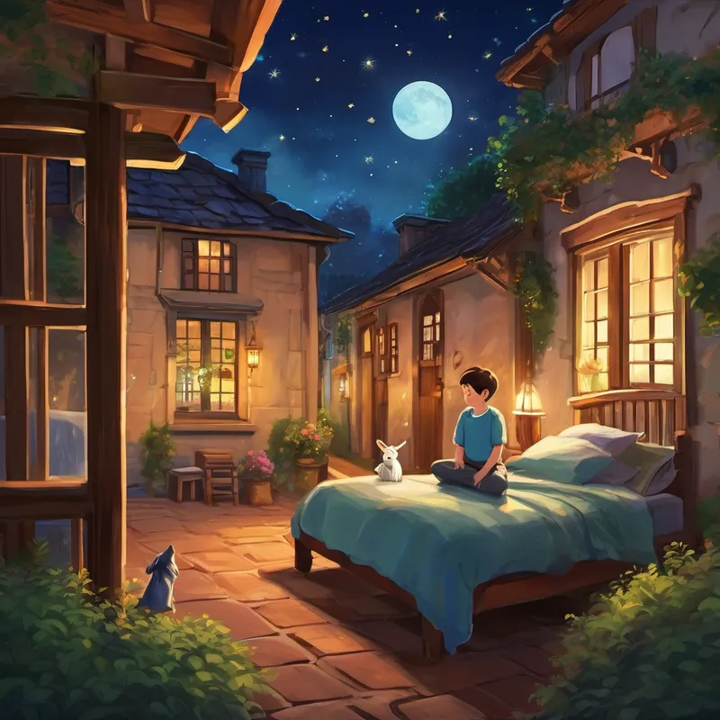 Once upon a time, in a small town far away, there lived a curious and imaginative 8-year-old child named Alex. Every night before going to bed, Alex's grandparents would tell them delightful bedtime stories. But tonight was different – tonight, they were going to embark on a magical journey beyond the stars.  It all began when Alex lay in bed, gazing up at the clear night sky. The twinkling stars seemed to whisper secrets, and the moon looked like a playful friend. As Alex closed their eyes, a gentle breeze rustled the curtains, carrying a whisper from the sky.