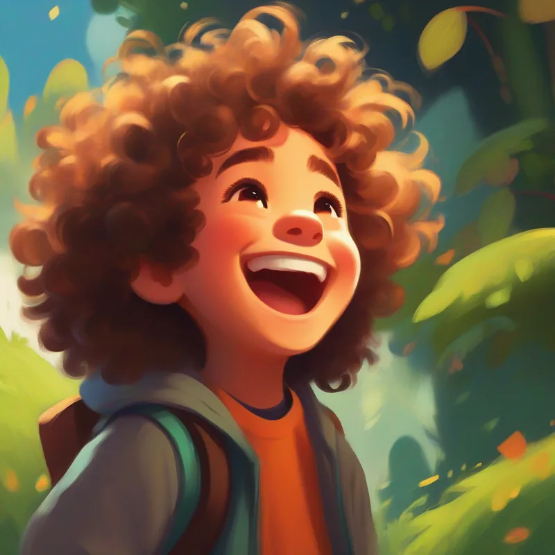 A page showing A playful friend with curly hair and a mischievous smile laughing mischievously while someone looks sad