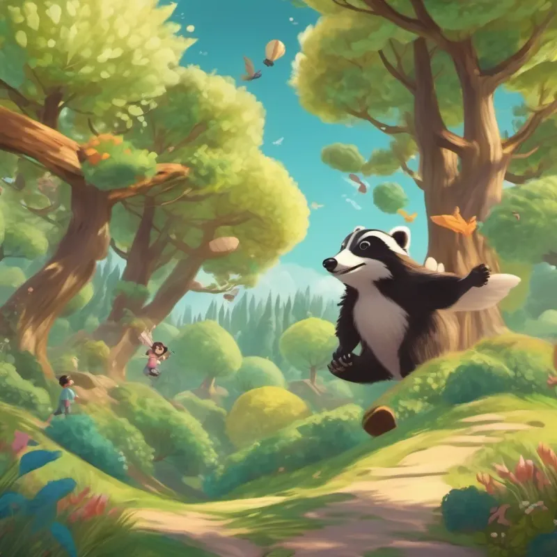 Flying over musical trees in the Whistling Woods and waving to a dancing badger named Betty.