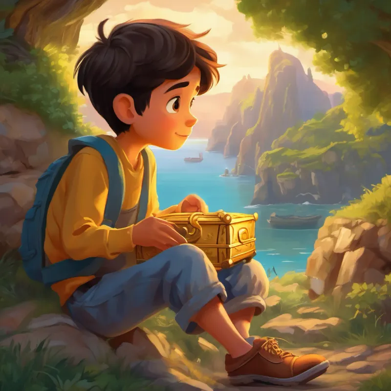 A curious boy with twinkling eyes and untied shoelaces decides to return the treasure.