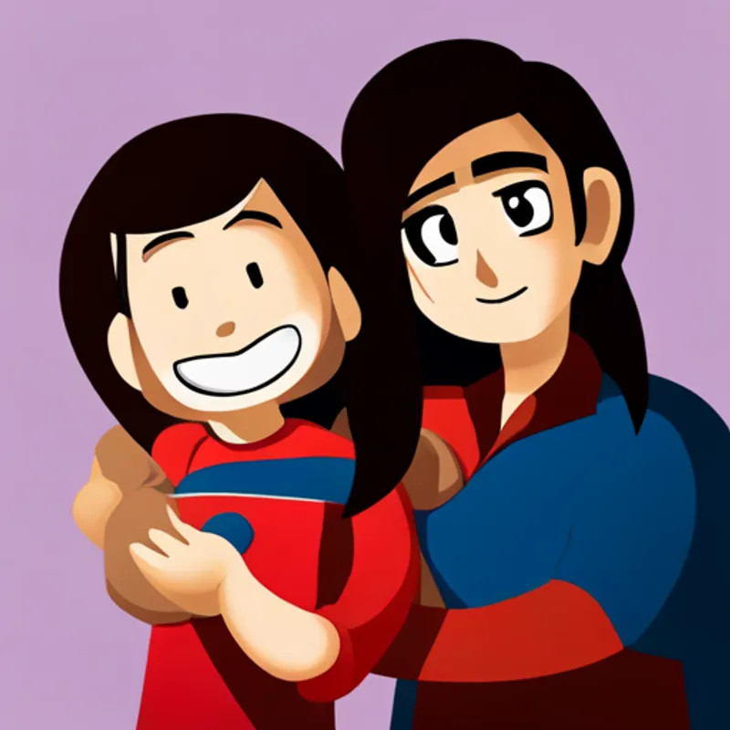 Bathisha: Brown hair, red dress, friendly smile snatching a toy from Bashiya: Black hair, blue shirt, mischievous grin's hands