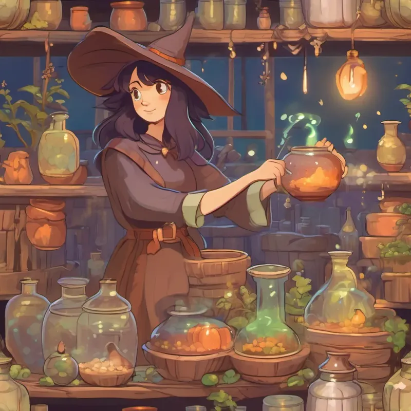 Witch with twinkling eyes preparing to make a potion
