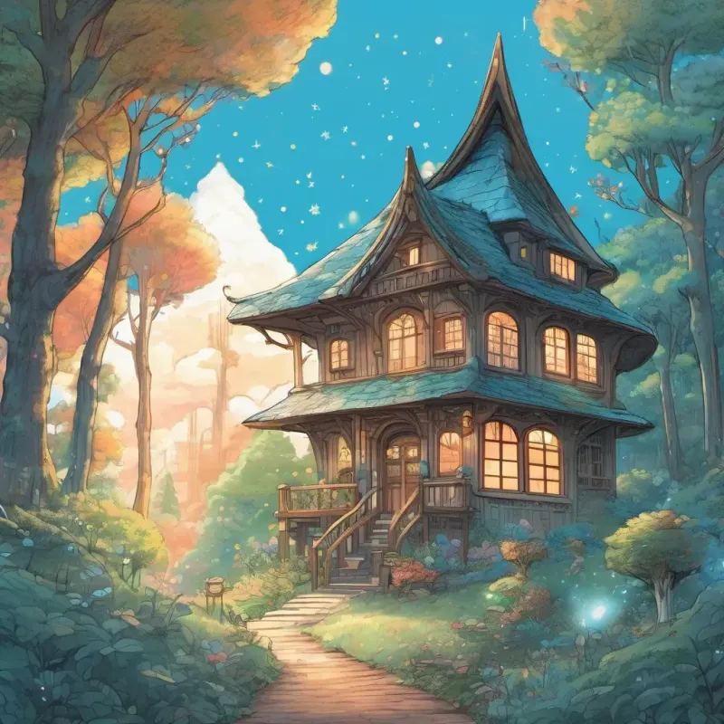 introduction to the Tiny, ethereal fairy with iridescent wings and sky-blue eyes and her home in the woods