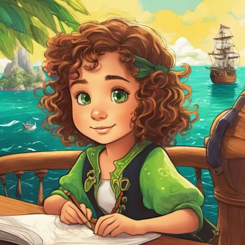 Dreamweaver visiting Young girl with curly brown hair and bright green eyes, giving her a pirate adventure dream