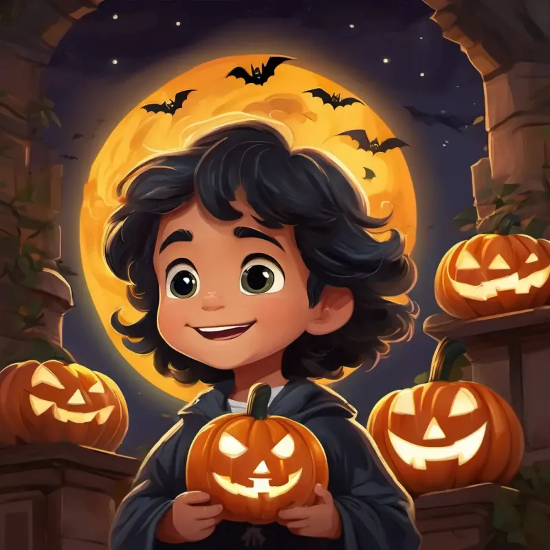 Niño con cabello oscuro y ojos brillantes, sonrisa radiante escuchando atentamente al pastor, rodeado de personas en una iglesia llena de luz.