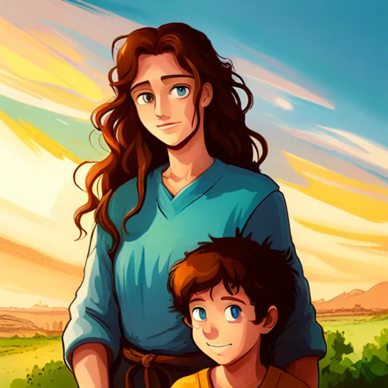 Amira, with dark hair and bright blue eyes and Omar, with curly brown hair and a big smile helping their families after the storm