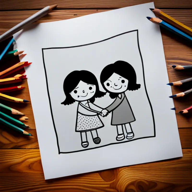 Emily and Lily is a happy girl with curly brown hair. holding hands, determined to find the teddy bear