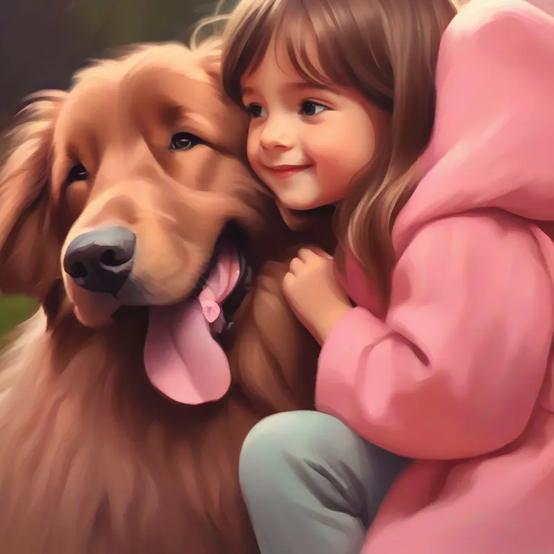 Little girl with brown hair, wearing a pink dress and Friendly dog with soft brown fur and floppy ears happily listening and being there for each other