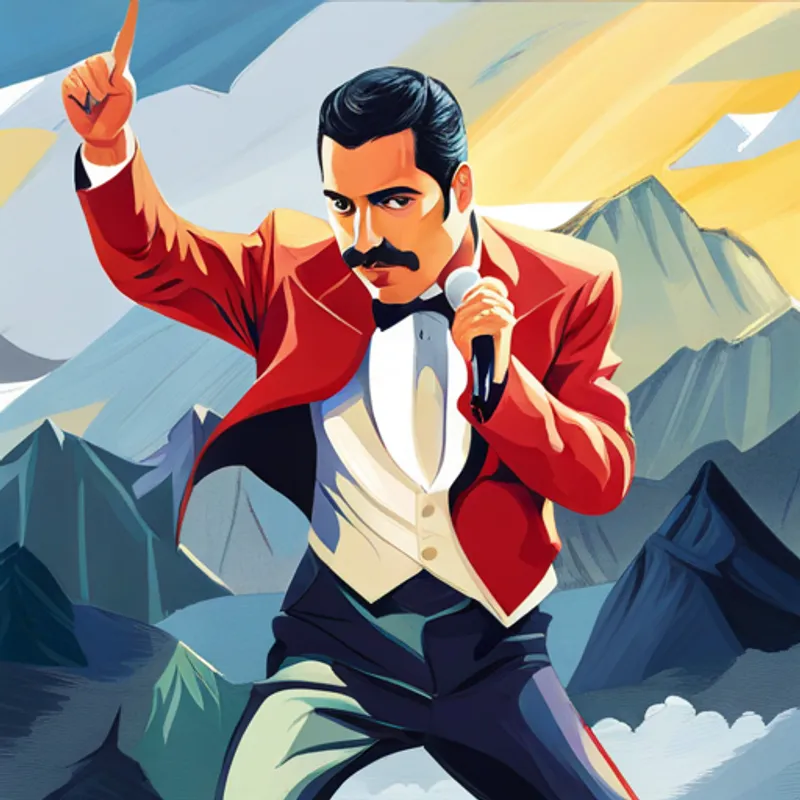 Freddie Mercury singing on a stage