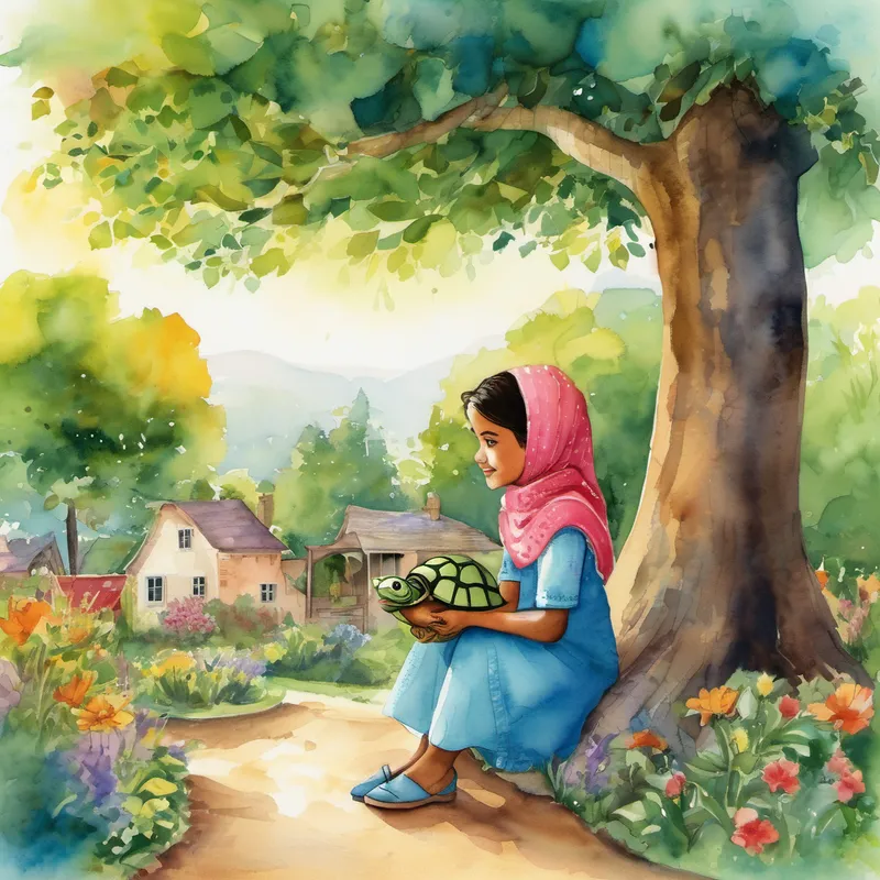 Once upon a time, in a lively town called Phonicsville, there lived a wise and kind-hearted girl named Aisha. Aisha was a young Muslim girl who loved to learn new things and help others in need. Her friends admired her intelligence and looked up to her for guidance whenever they faced dilemmas. One sunny day, as Aisha was strolling through the colorful gardens of Phonicsville, she stumbled upon an unusual sight. There, sitting under a big old tree, was a little turtle named Terry. Terry seemed sad and troubled.