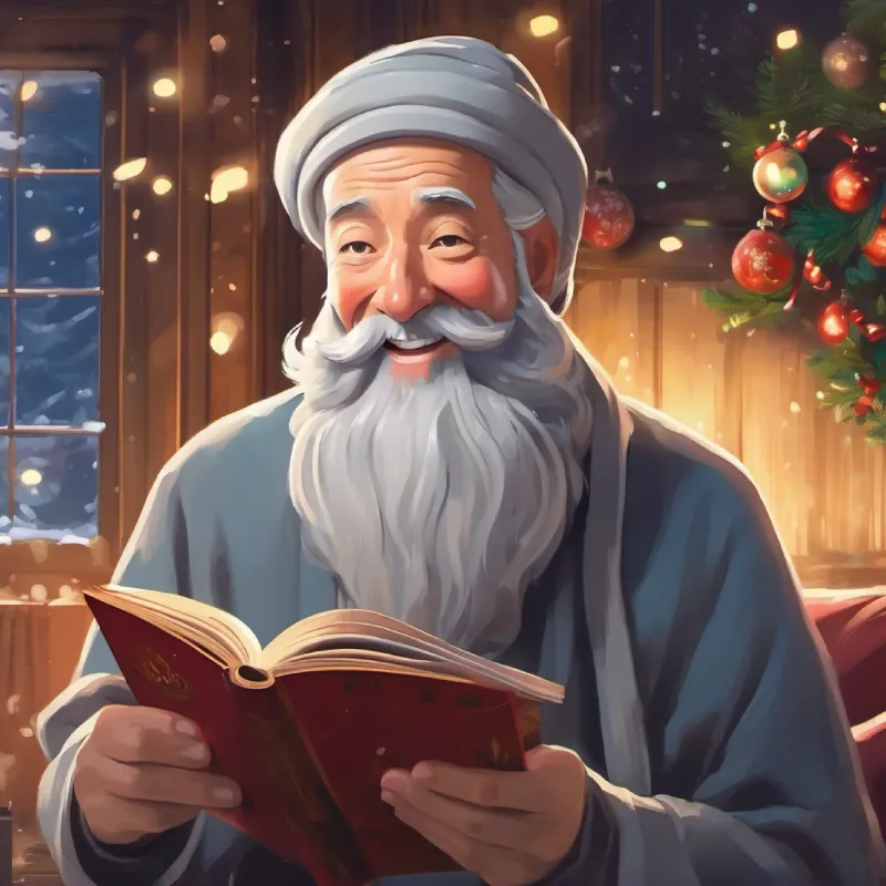 Amused Laugh lines, balding, friendly eyes, grey beard, storytelling time, veiled explanation