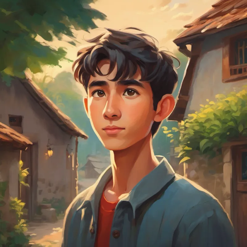 Young man, not tall, bright eyes, hopeful faces daily battles of kindness and truth in his village.