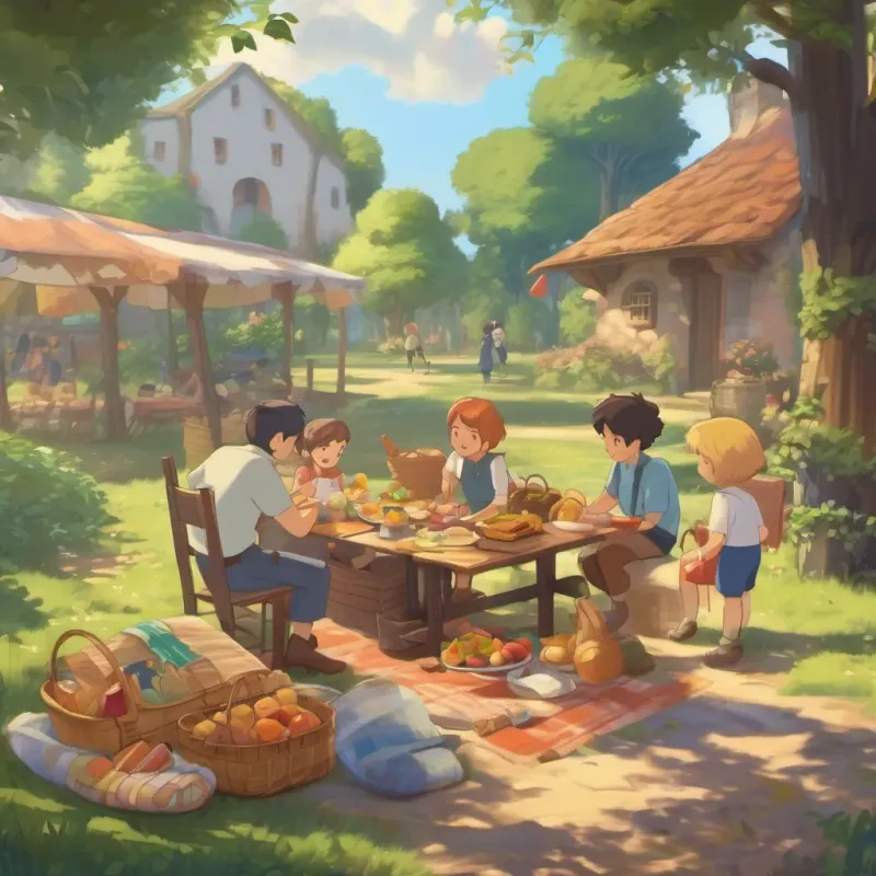 the friends working together to collect the scattered picnic items