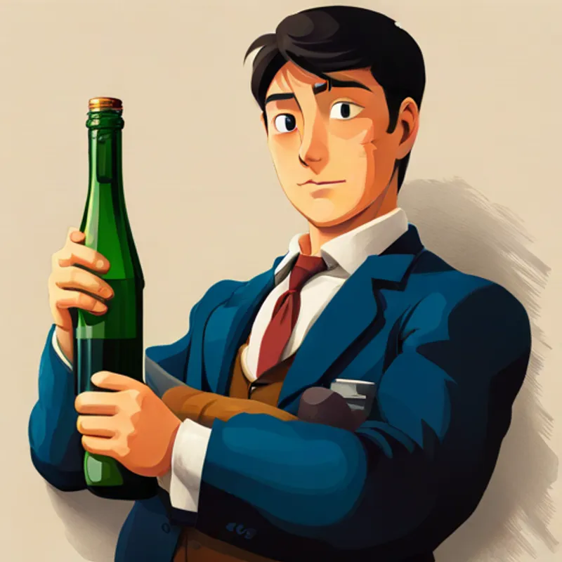 James holding the bottle with the map