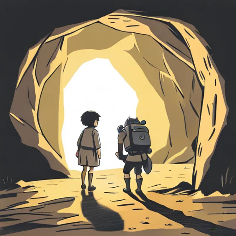 James entering the cave