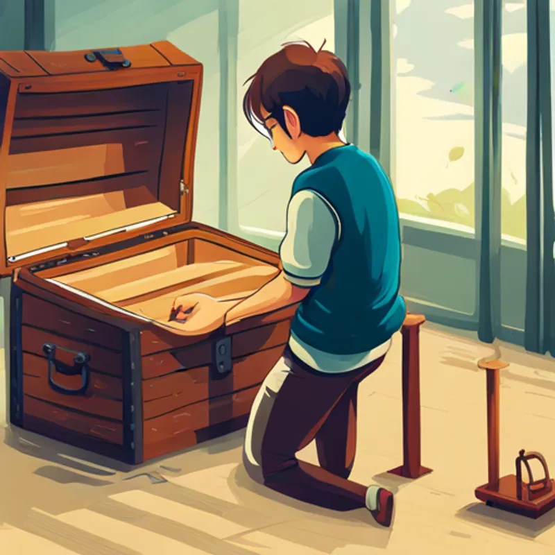 James looking at the dusty chest