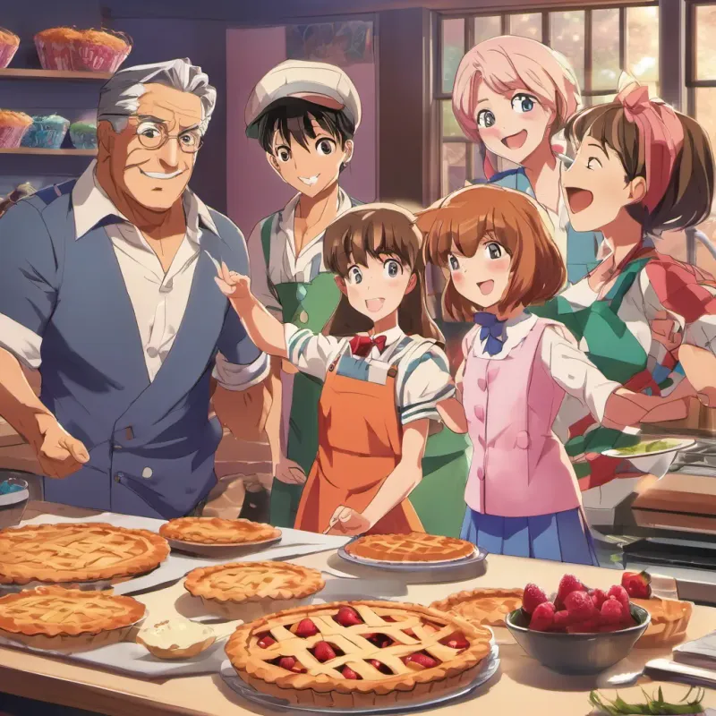 Betty playfully wagging her finger at Uncle Jim as the kids hold the saved pies triumphantly.