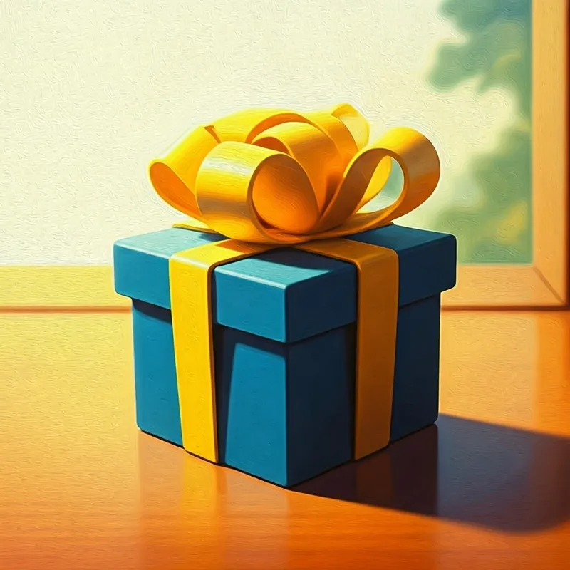 a wrapped lego box with a bright yellow bow on a sunny background