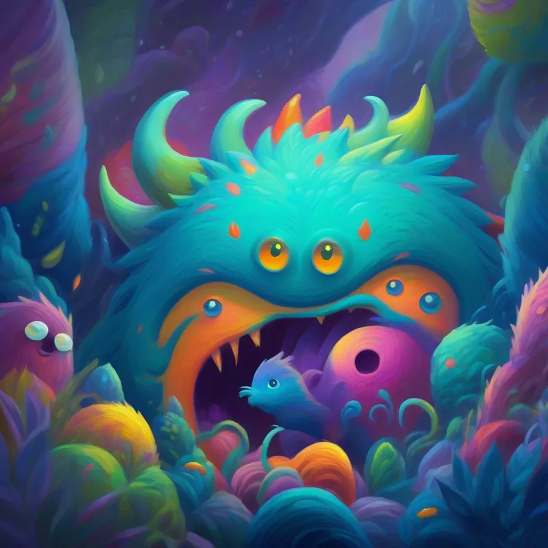 Monster taking deep breaths, counting, calming colors
