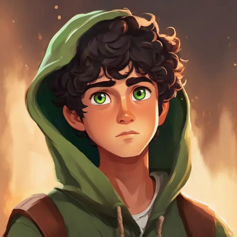 Mischevious boy, curly hair, green eyes, always in a hoodie's return, Brave boy, short black hair, brown eyes, wearing a simple shirt eagerly waiting for the surprise.