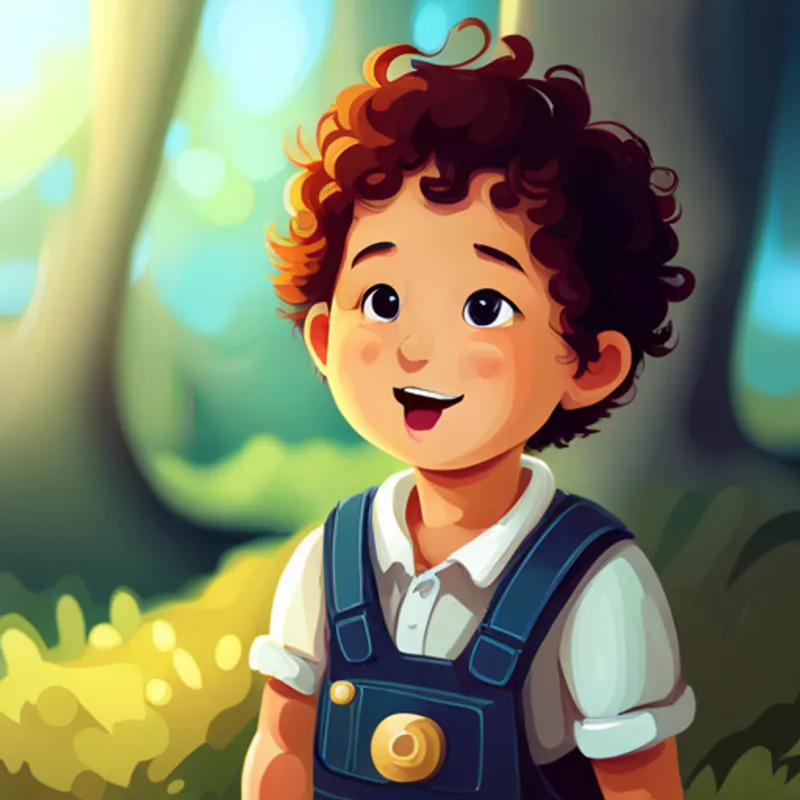 Adorable baby with curly hair and a big smile exploring with a curious expression